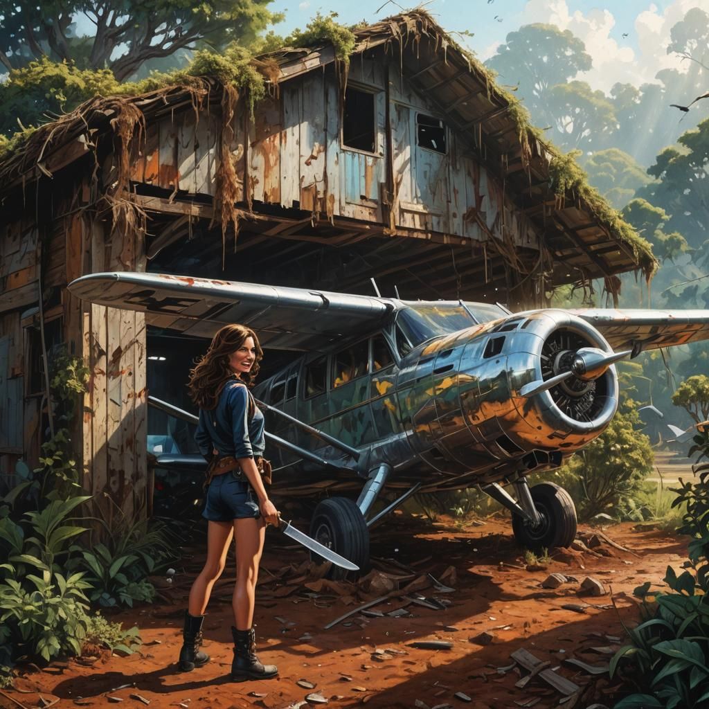 Gorgeous Woman with Machete and Bush Plane
