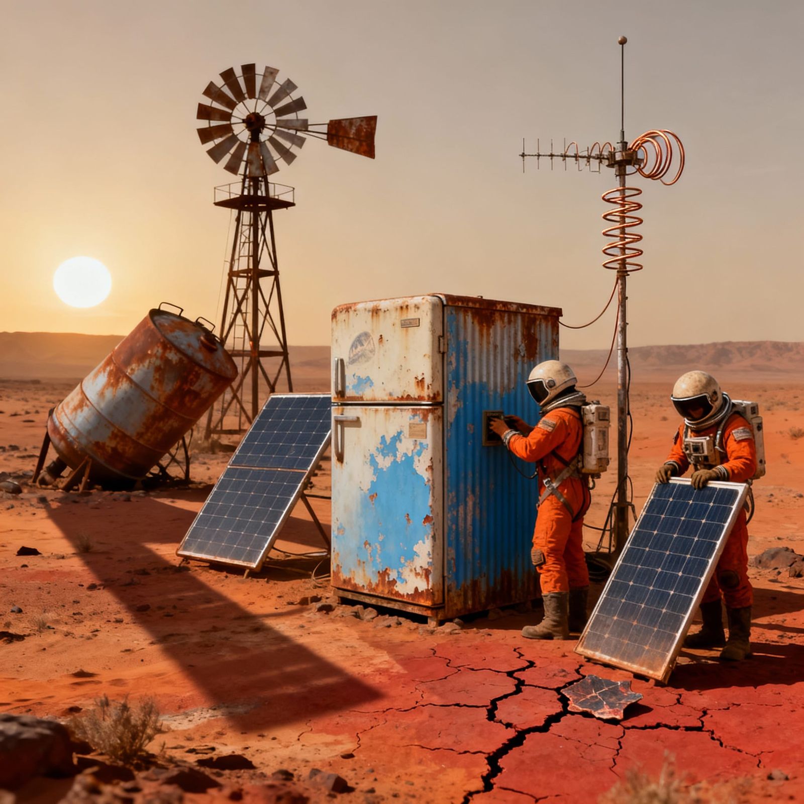 Mars Outpost in Desaturated Retro Sci-Fi Style