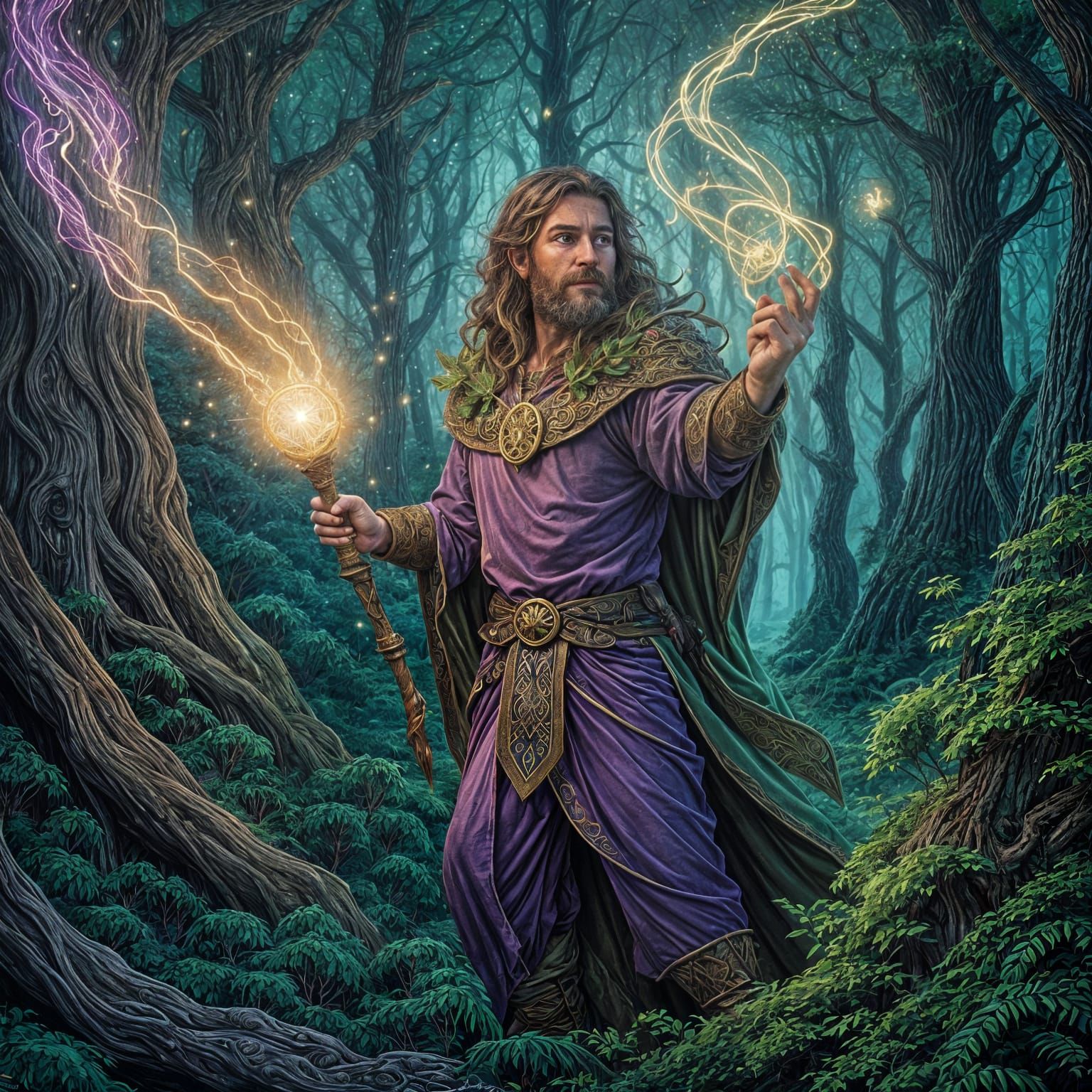 Detailed Forest Druid Casting Plant Spell