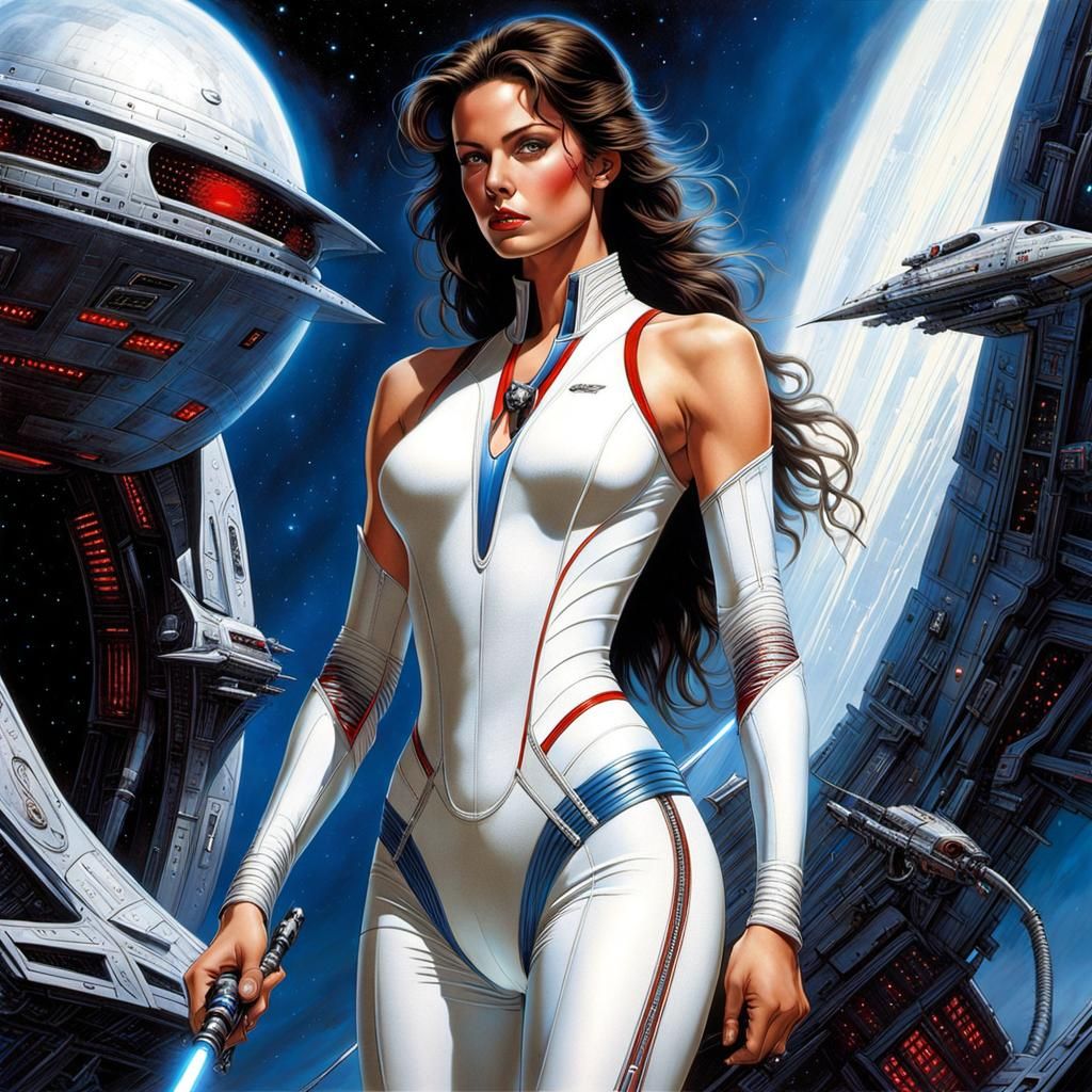 Sci-Fi Woman with Laser Sword in Comic Art Style