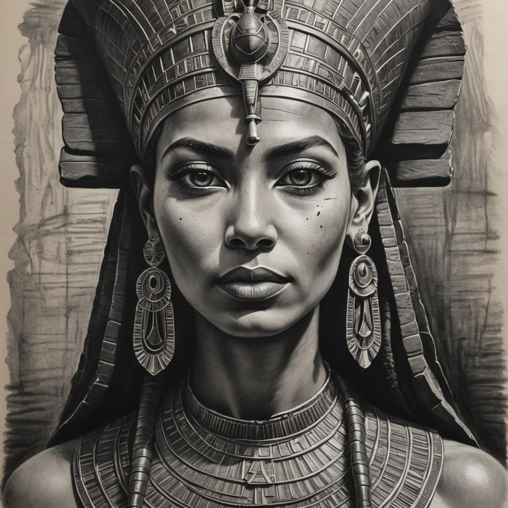 Egyptian Queen Portrait in Charcoal