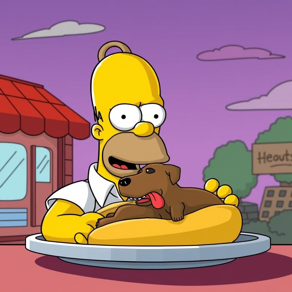 Homer Simpson About to Eat a Hot Dog