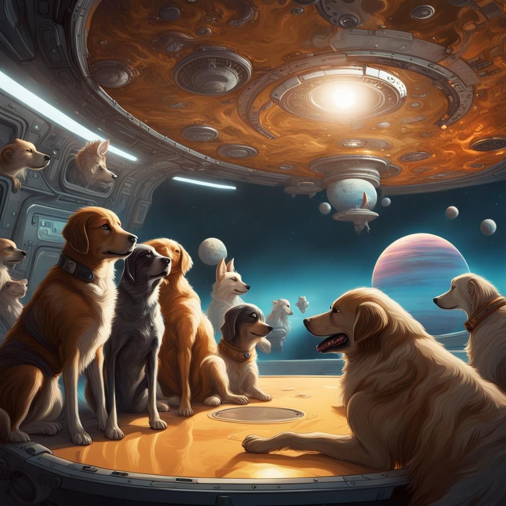 Hyperrealistic Council on Mothership Above Jupiter's Moon
