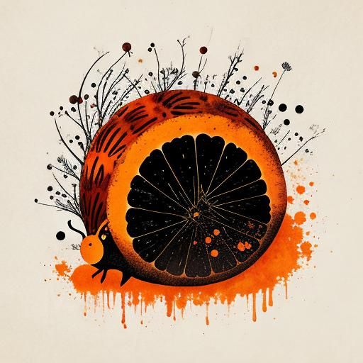 Orange Snail with Oranges: Ink Splatter Art