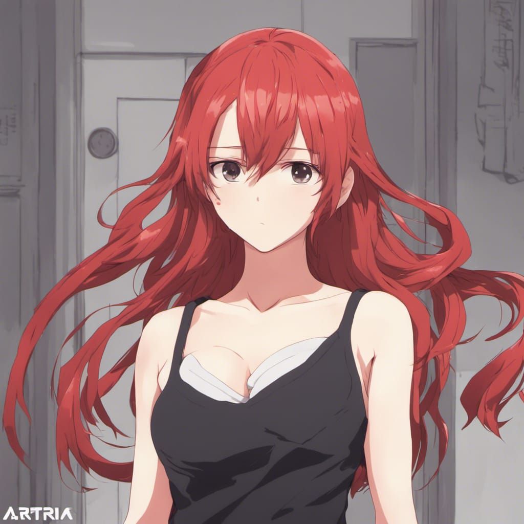 Red-Haired Anime Girl in Red Top