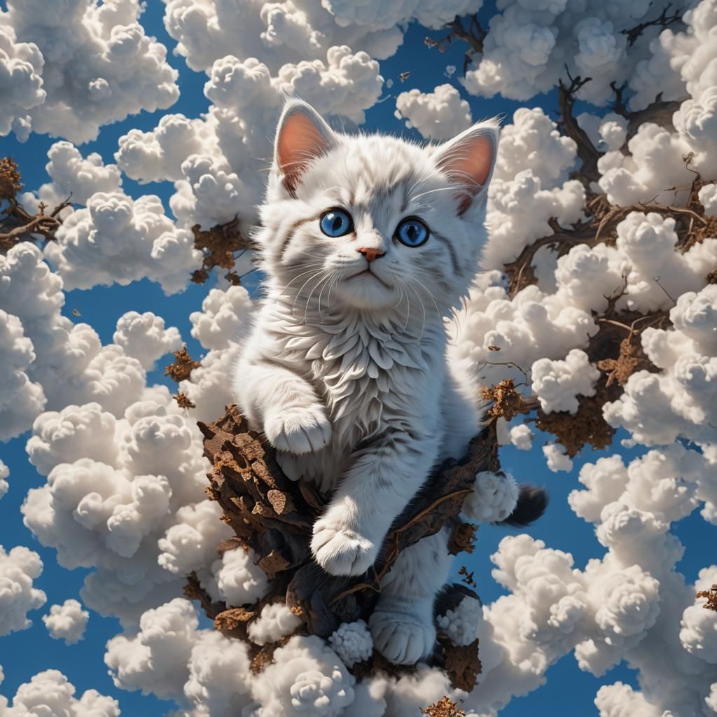 Cloud Kitten in Blue Sky, Digital Art