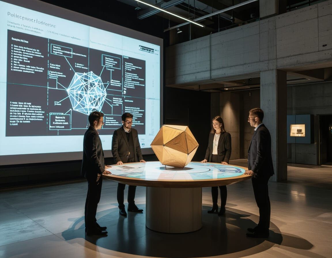 Interactive Table in Modern University Interior: Retro-Futur...