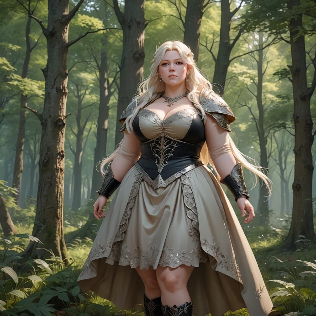 Bbw Woman in Woodland Clearing: 3D Anime Art