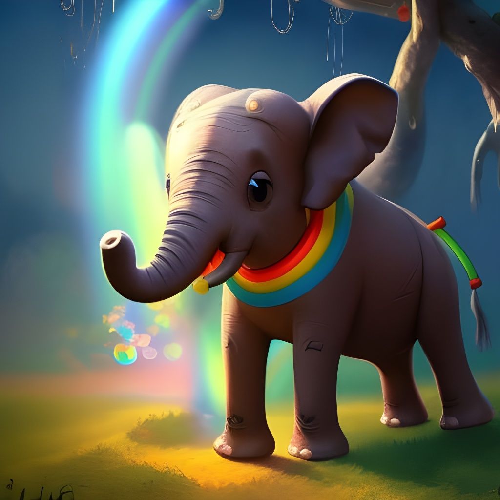 Cute Elephant Paints Rainbow: Hyperdetailed Concept Art