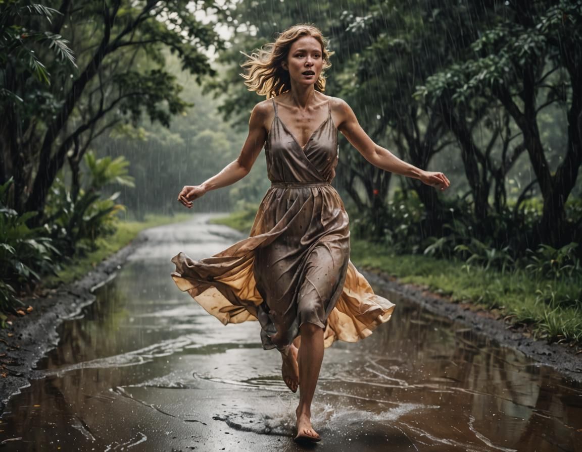 Cinematic Film Still of Woman in Silk Dress