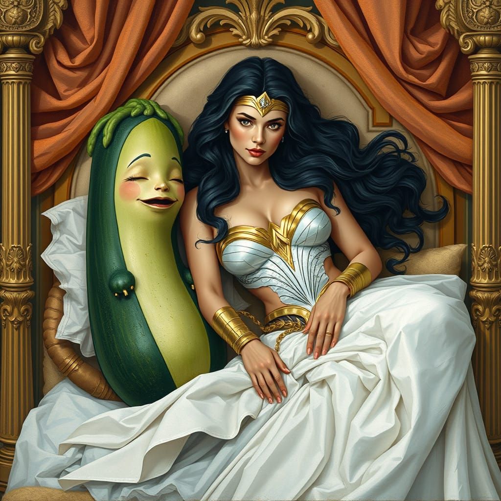 Wonder Woman and the Zucchini in Lavish Geometric Dreamscape...