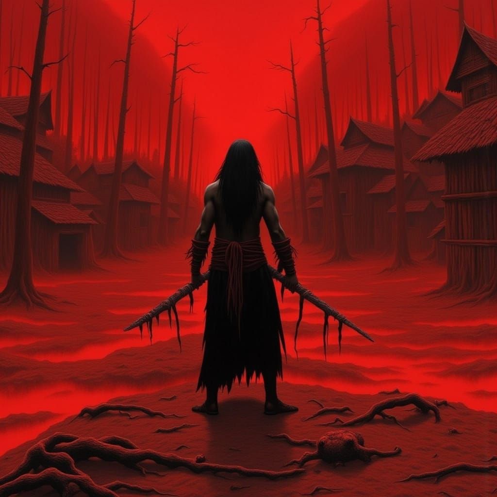 Burning Village Under a Blood Red Sky