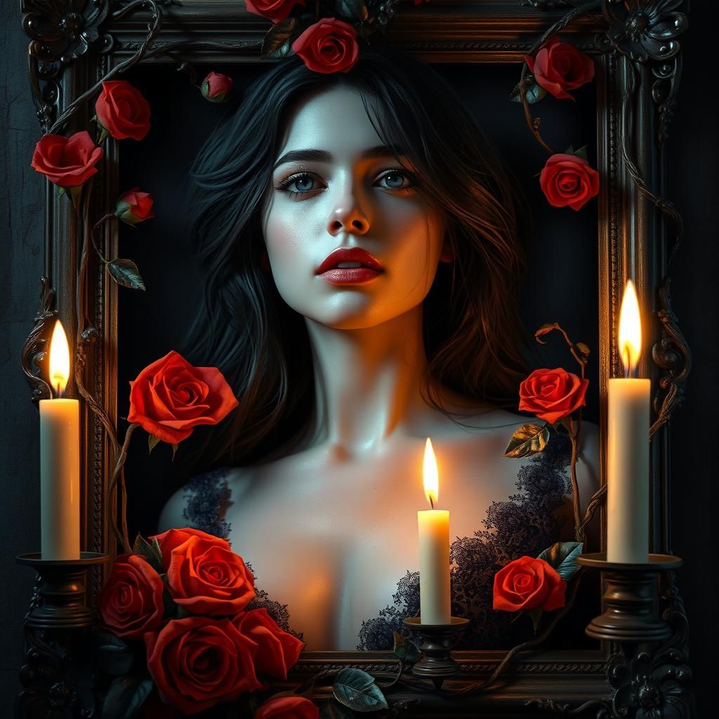 Gothic Portrait of Woman with Rose Vines