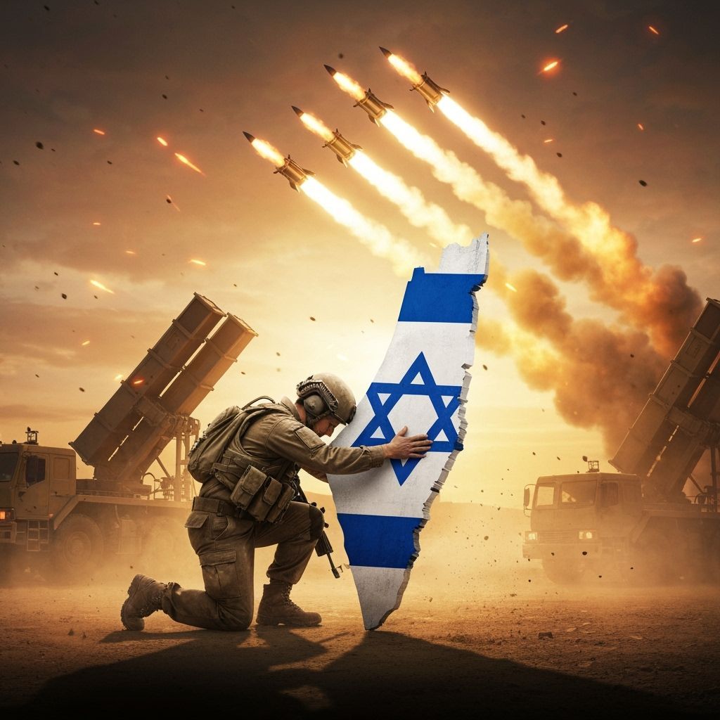 Israeli Soldier Embraces Map of Israel with Missile Defense