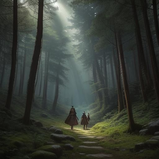 D&D Adventurers in Enchanted Forest Pursuit