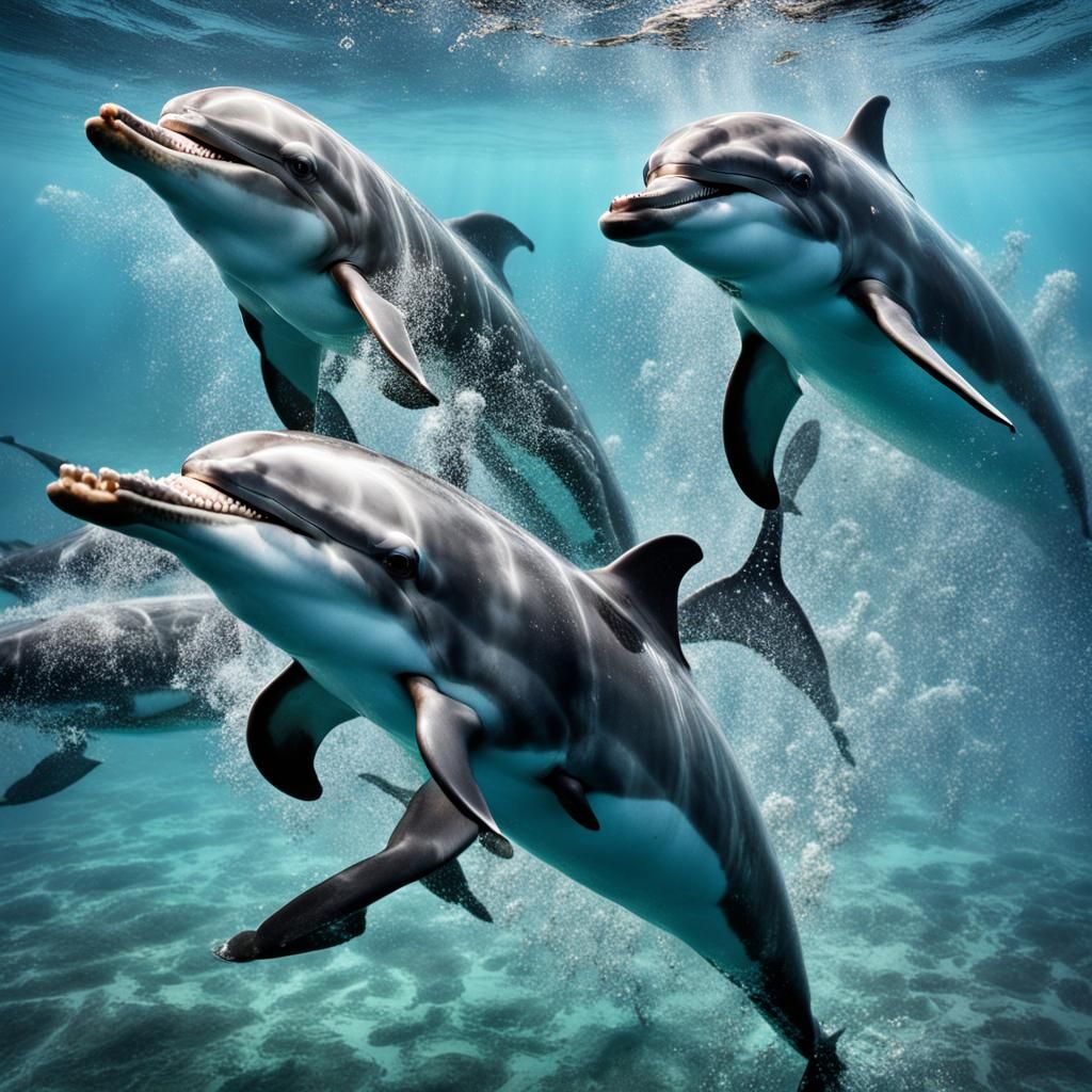 Dolphins at Play: Hyperrealistic Underwater Scene
