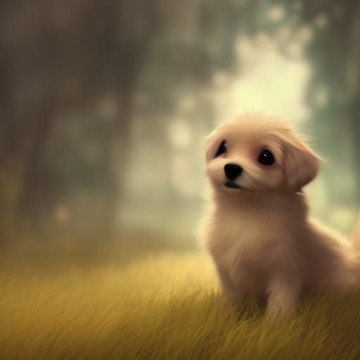 Adorable Puppy in Tall Grass with Glitter Speckles