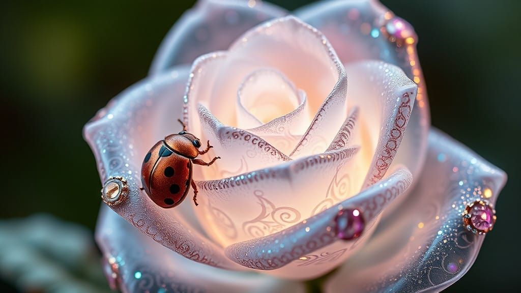 Glass Rose with Bioluminescent Glow and Iridescent Accents