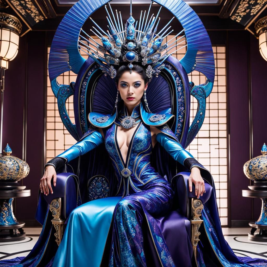 Futuristic Alien Princess in Ornate Throne Room