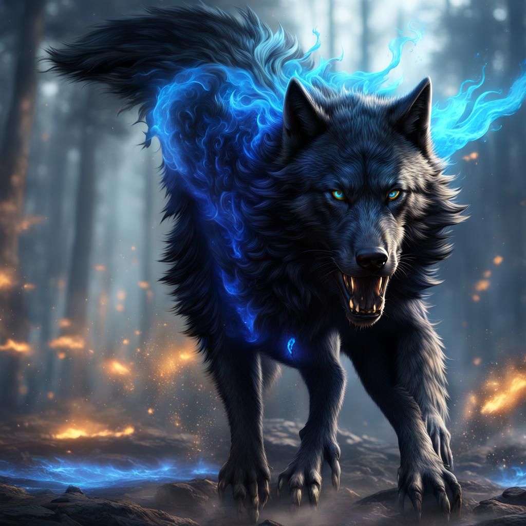 Flaming Black Wolf Fantasy Concept Art