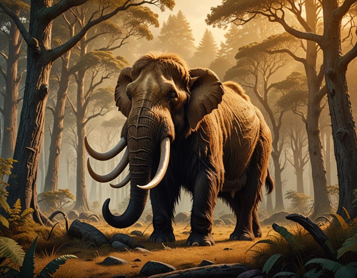 Majestic Mammoth in Prehistoric Landscape, Digital Painting