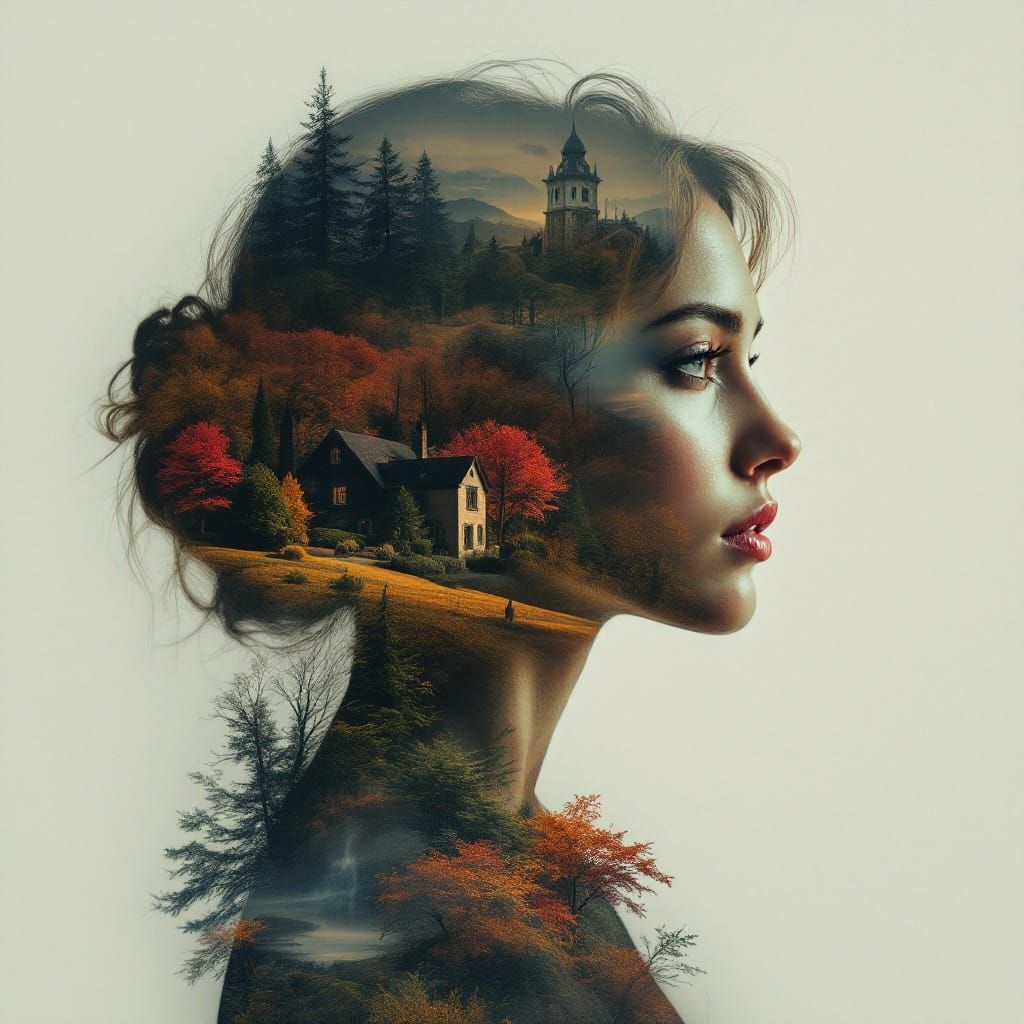 Surreal Film Noir Woman Amidst Dreamlike Landscapes