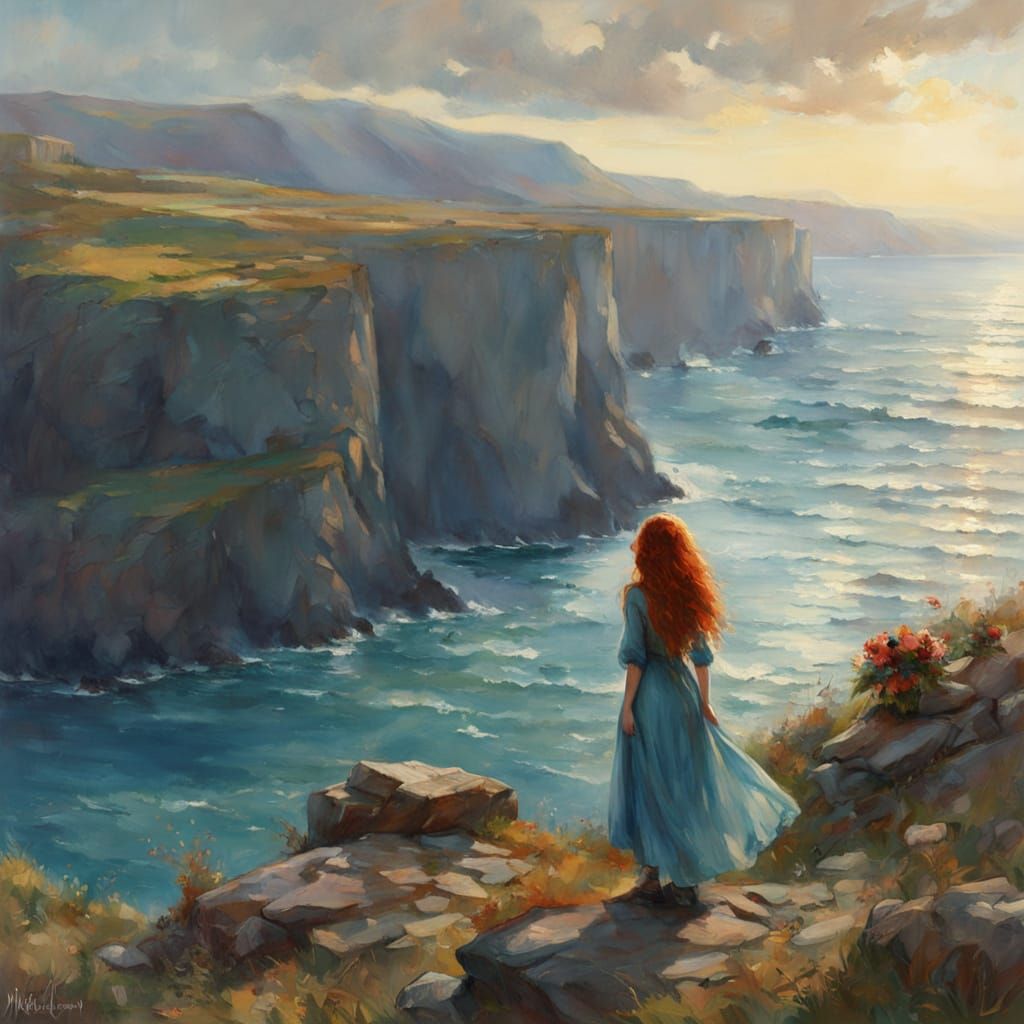 Girl with Red Curls Singing, Waterhouse-Garmash Style