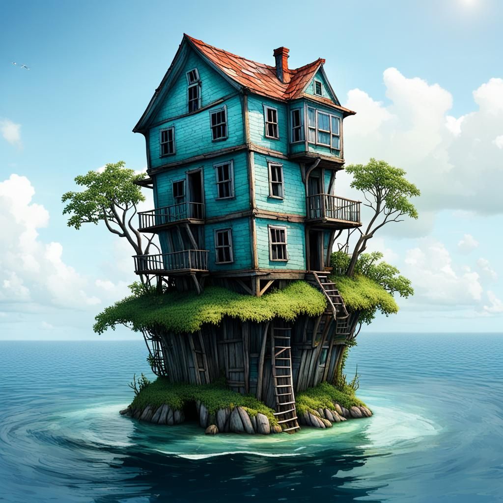 House on Tiny Island in a Jar