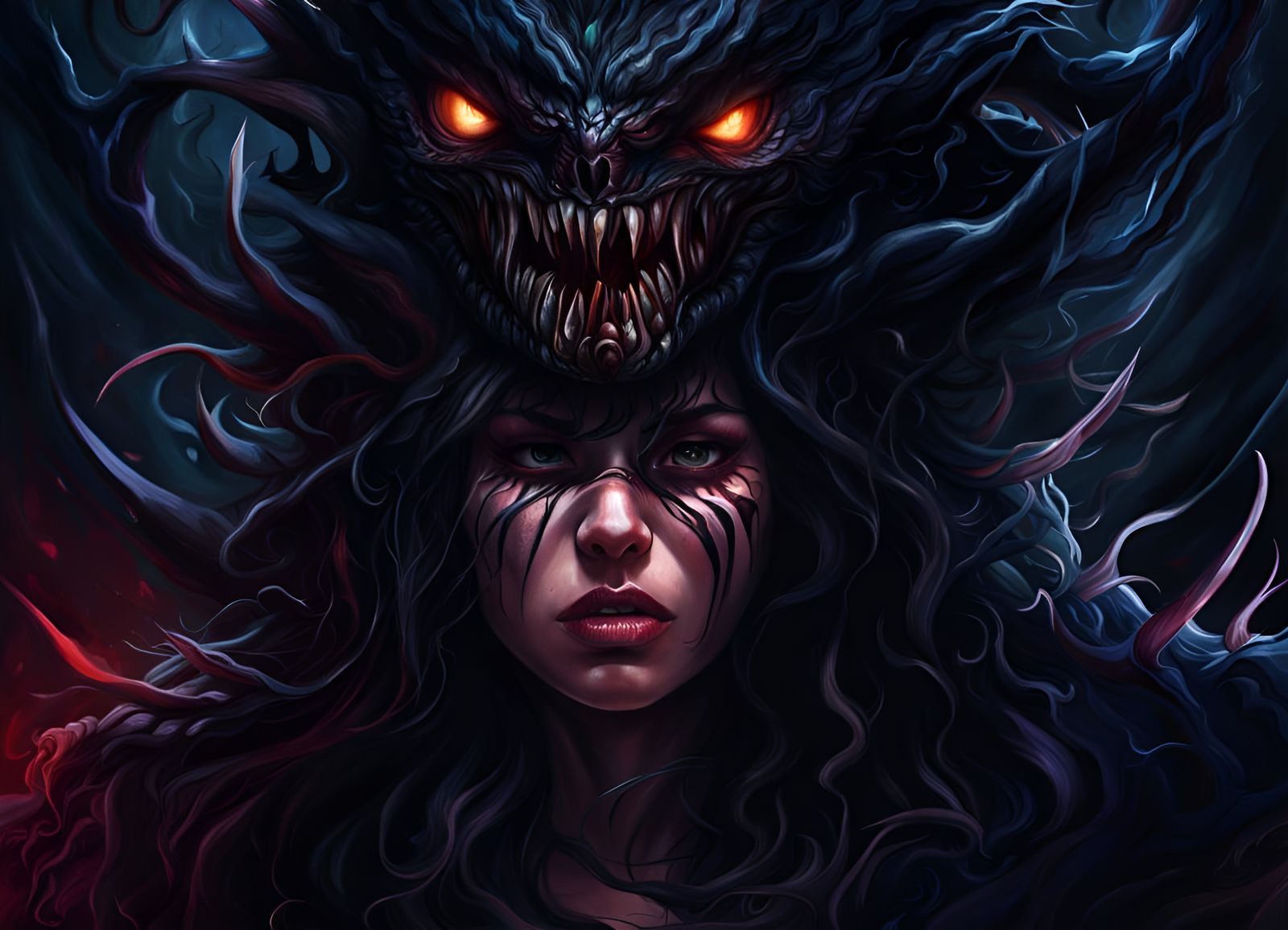 Insane Woman and Inner Monster in Digital Art