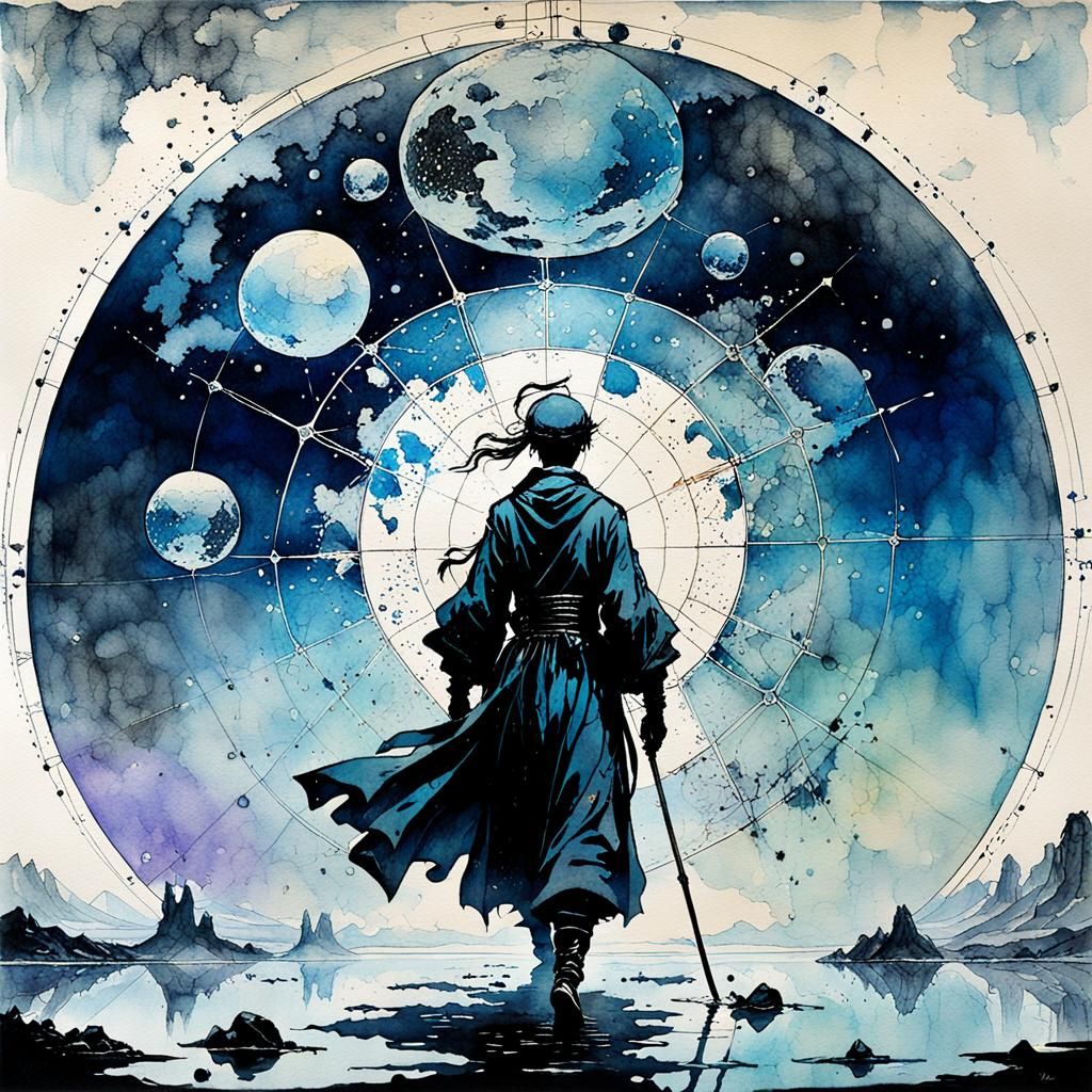 Surreal Oceanscape in Mixed Media with Astral Sky