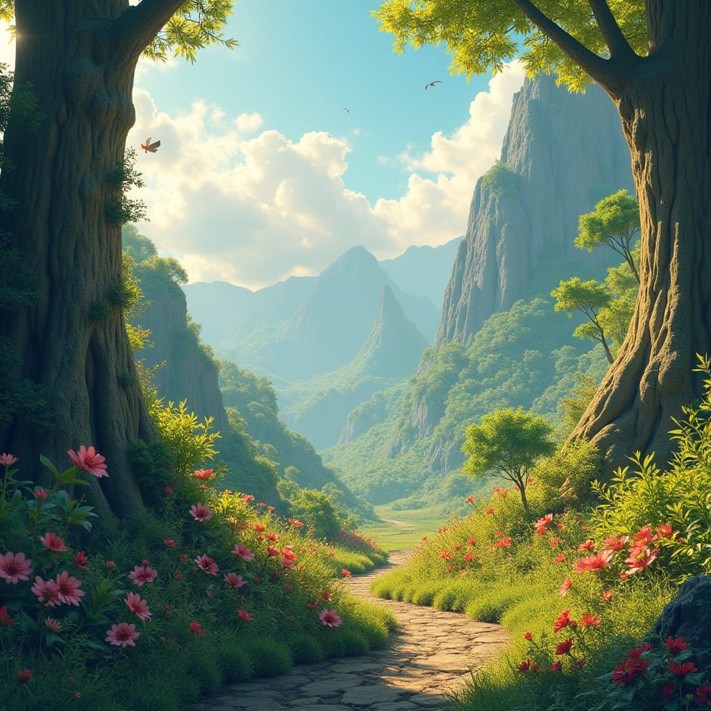 Surreal Nature Landscape in Miyazaki Style