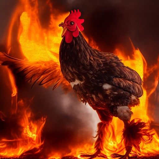Fiery Chicken Monster Destroys City: Professional Photograph...