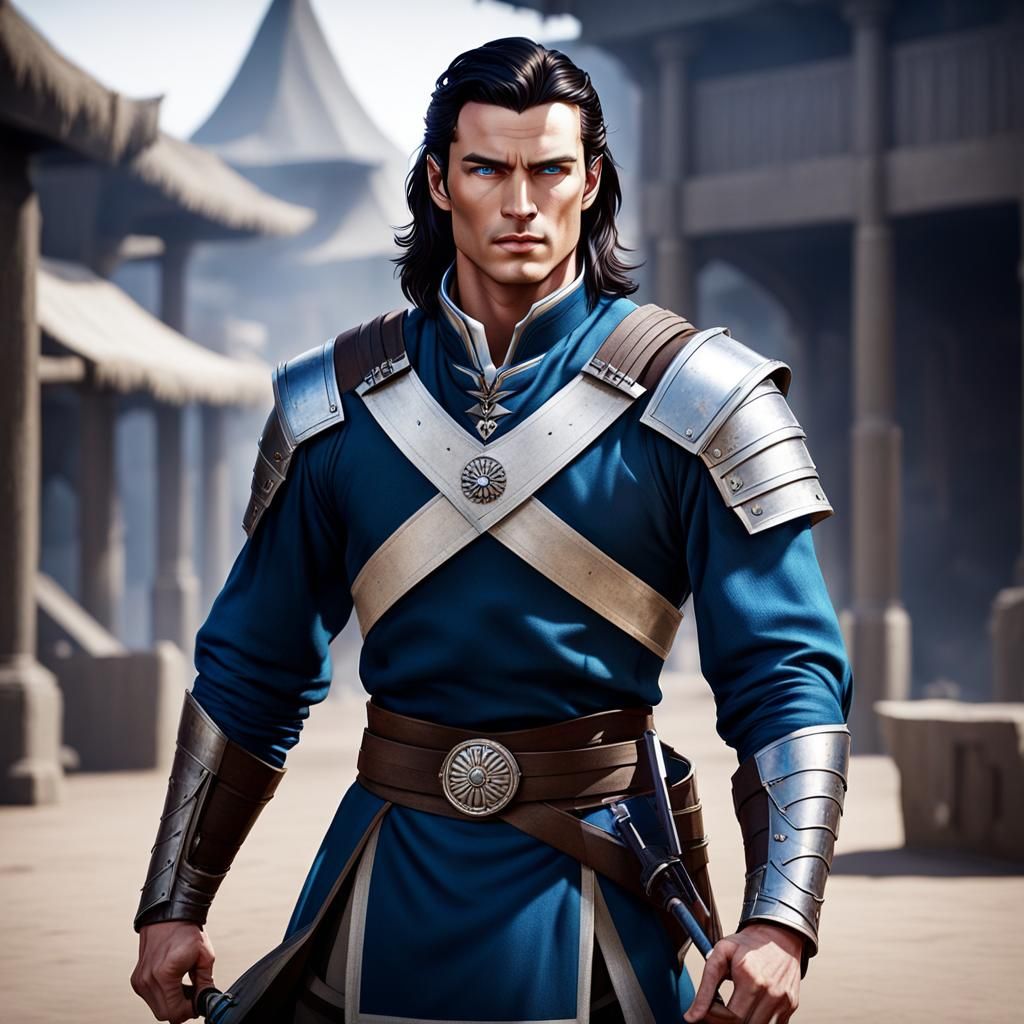 Heroic Young Warrior Stands Ready for Battle