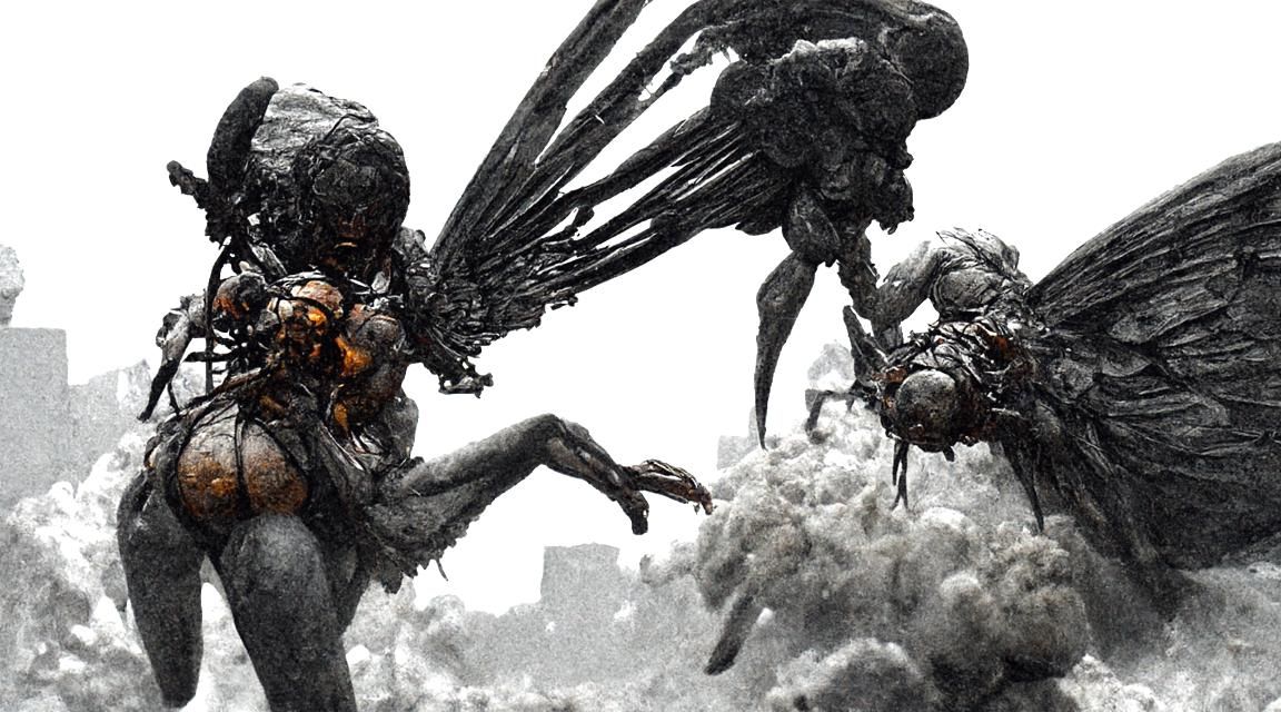 Angel vs Wasp in Brutalist Style