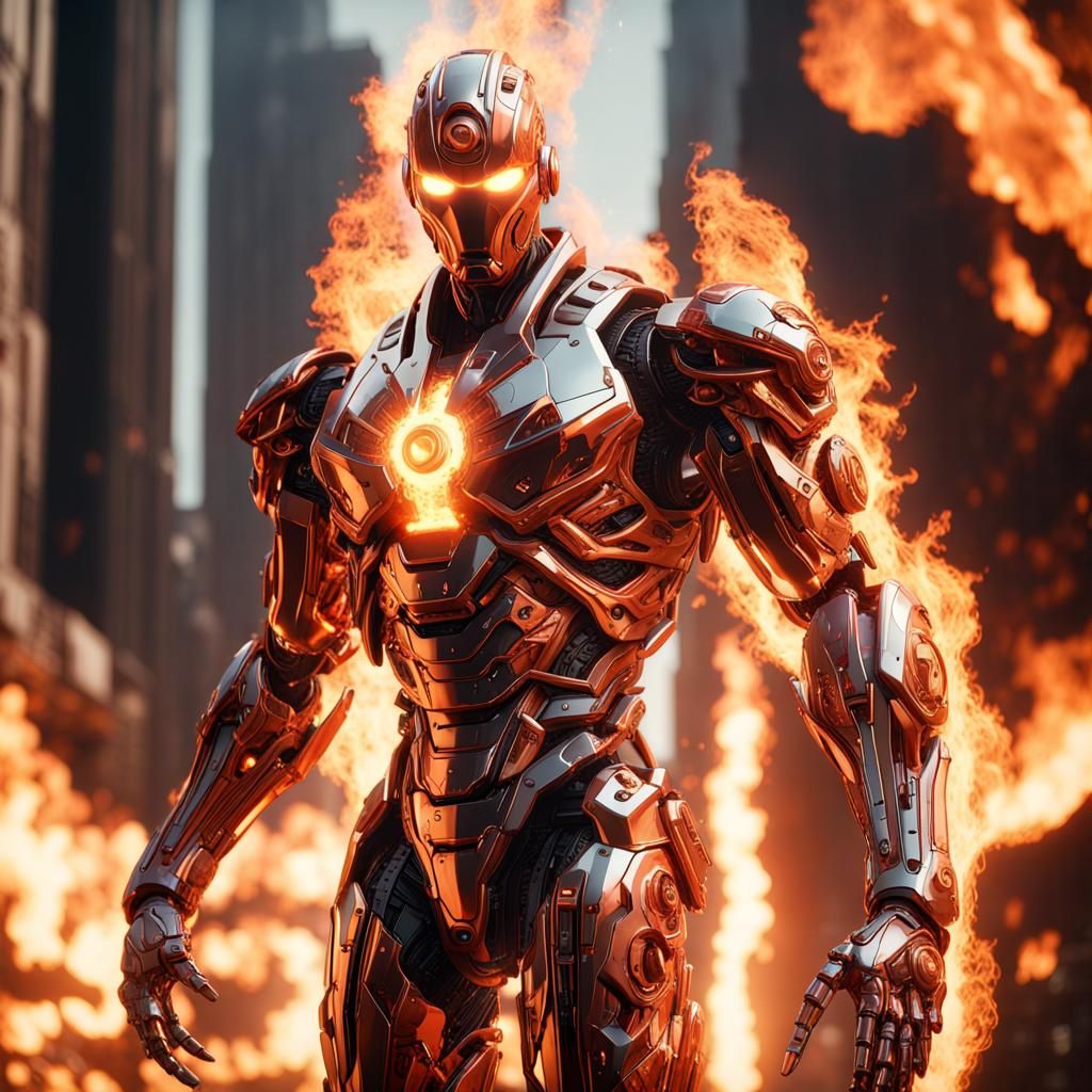 Futuristic Human Torch with Intricate Mech Details