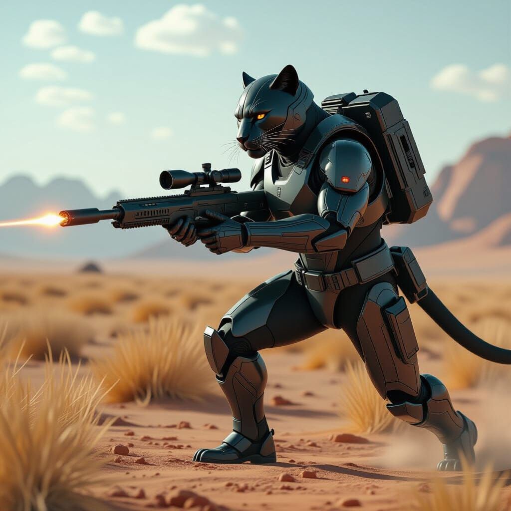 Armored Panther Prowls Savannah in Sci-Fi Style