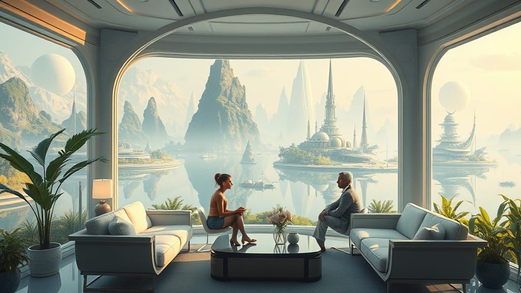 Ethereal Lagoon Scene in Science Fiction Style