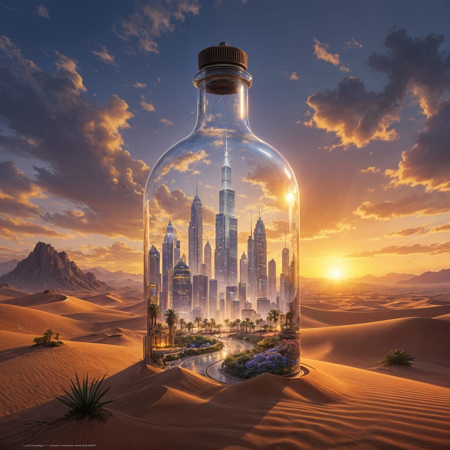 Glowing City in a Bottle: Ethereal Desert Fantasy