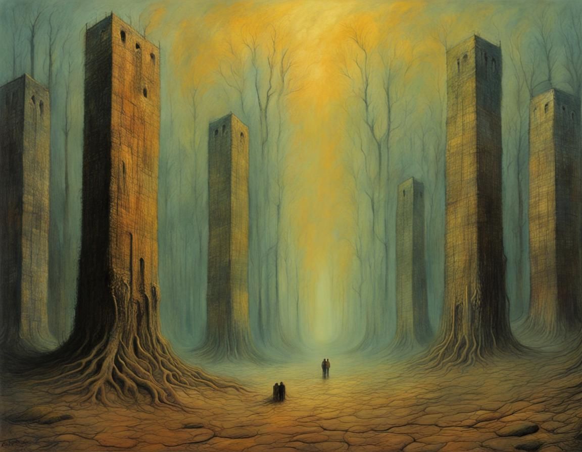 Horrific Pillars Leveled: A Beksiński-Inspired Masterpiece