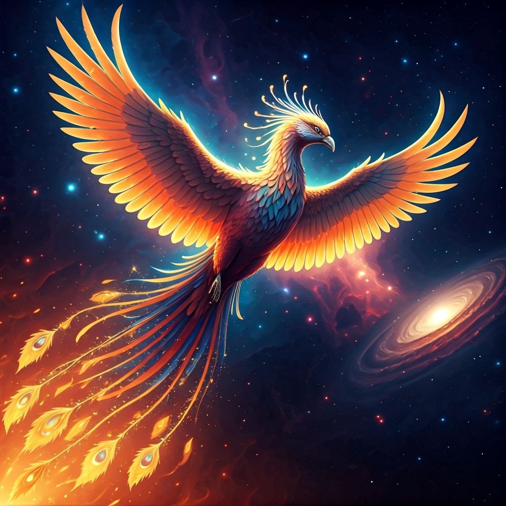 Majestic Phoenix Soars Through Cosmic Sky