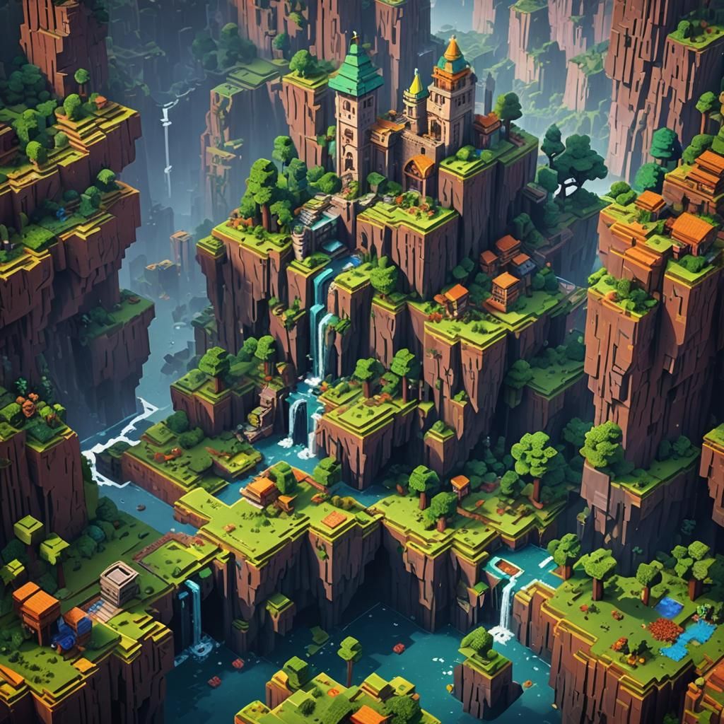 Pixelated Minecraft Landscape: Detailed Digital Art