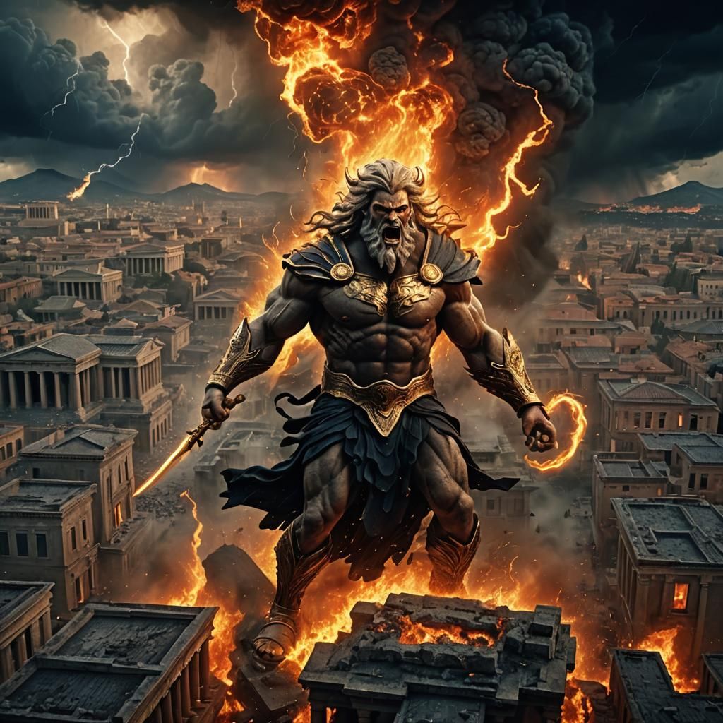 Zeus Emerges From Flames in Digital Matte Painting