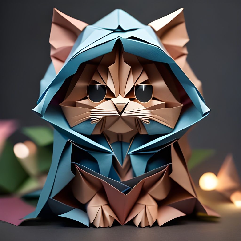 Intricate Origami Kitten in Forest Setting