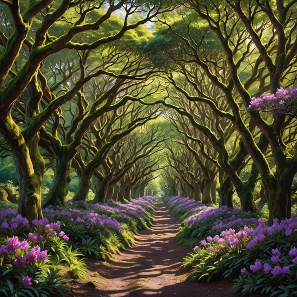 Rhododendron Tunnels in Impressionistic Sunlight