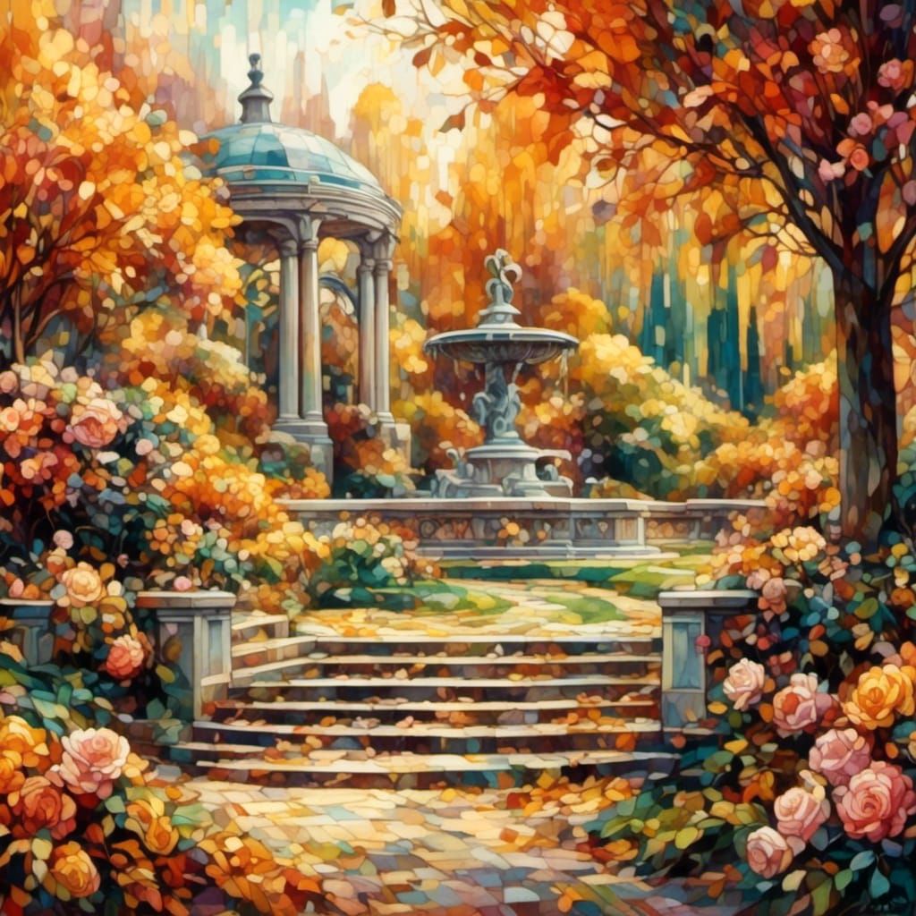 Autumn Park Scene in Art Deco Nouveau Style