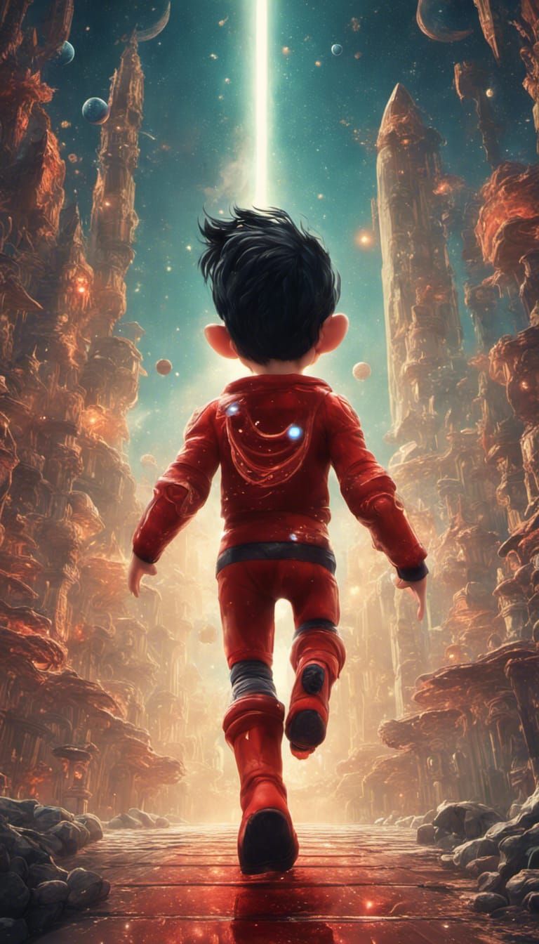 Astro Boy Soaring Through Galaxy, Digital Art