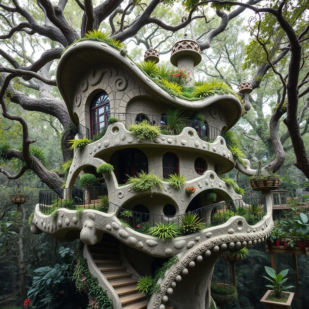 Surreal Treehouse in Whimsical Catalan Modernist Style