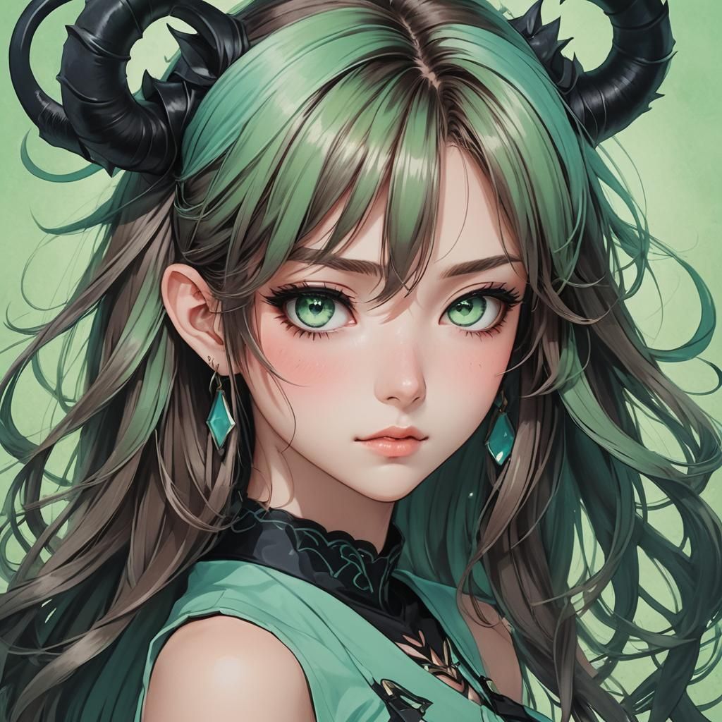 Anime Girl with Anemo Vision in Dark Fantasy Style