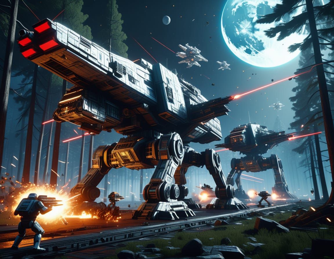 Epic Space Battle Near Forest Moon