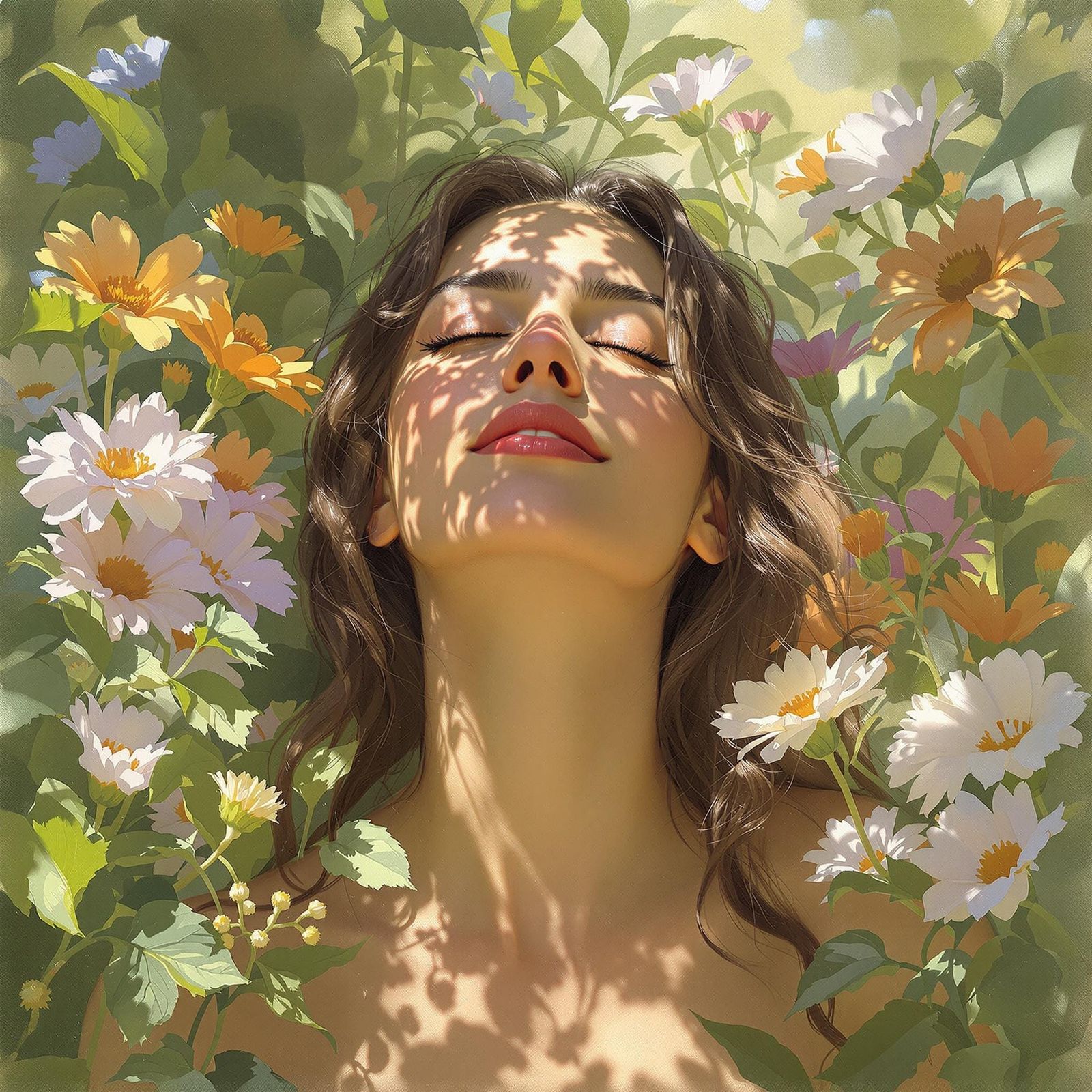 Serene Woman in Lush Greenery, Embodied Balance and Harmony